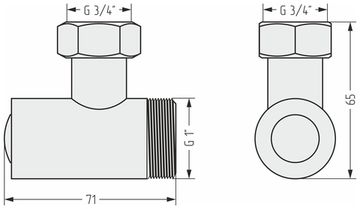 Уголок со спускным клапаном н/ж "СУНЕРЖА" G 1" нар.р. / G 3/4" н. г. (Золотой шёлк)