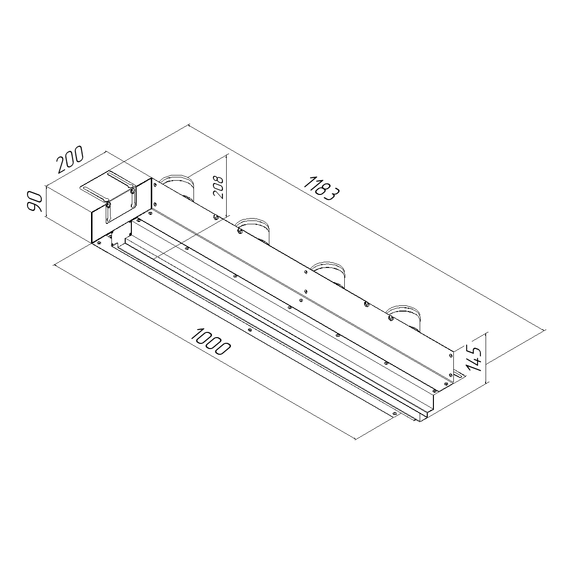 Provent VPNDG/F 1000х25/75х4 щелевой диффузор для гипсокартона с КСД на 4 прямых выхода