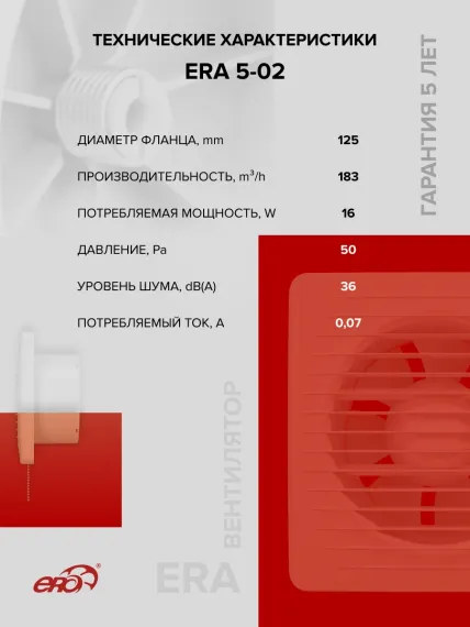 Вентилятор накладной ERA D125 тяг.выкл. ERA