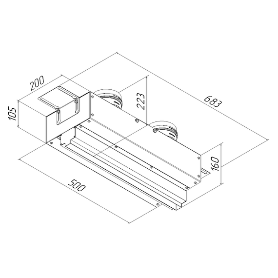 Provent VPNDG/F 500х25/90×2 щелевой диффузор для гипсокартона с КСД на 2 прямых выхода