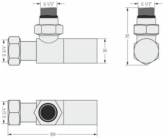 Вентиль угловой (цилиндр) G 1/2" НР х G 3/4" НГ (Золотой шёлк)