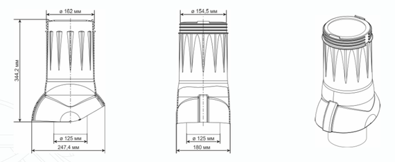 Вентиляционный выход изолированный Ø 125/160 мм серый графит RAL 7024, серия Static