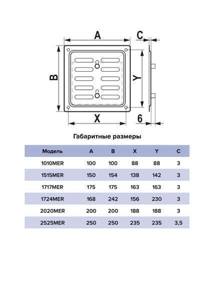 Решетка вентиляционная MER регулируемая 150x154 оцинк.сталь ERA