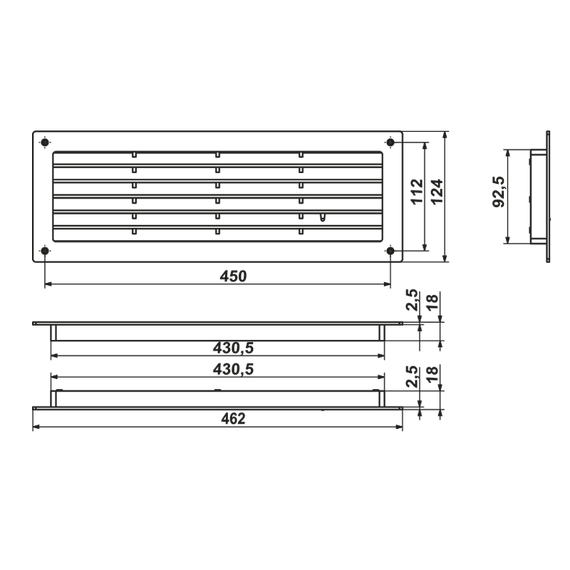 Решетка накладная 460х125 мм ZERNBERG МВ 450/2