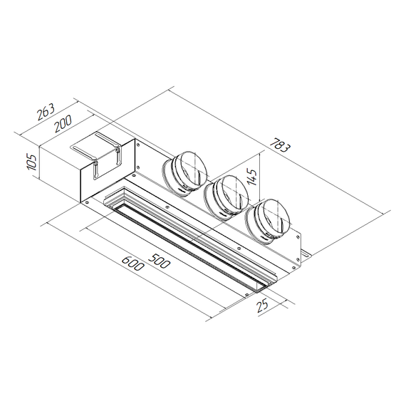 Provent VPND 500х25/90×3 щелевой диффузор для натяжного потолка с КСД на 3 выхода