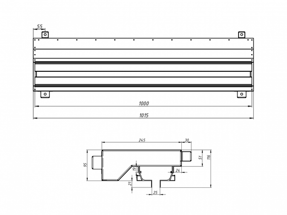 Flexag SHN-1-1000-25-B щелевой диффузор с низкопрофильной КСД под гипсокартон, черный