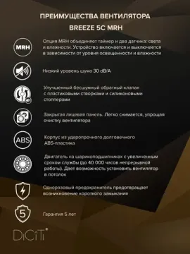 Вентилятор накладной BREEZE D125 обр.клапан MRH DICITI