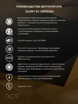 Вентилятор накладной SILENT D125 обр.клапан Obsidian DICITI