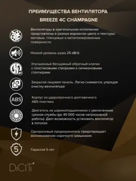 Вентилятор накладной BREEZE D100 обр.клапан Champagne DICITI