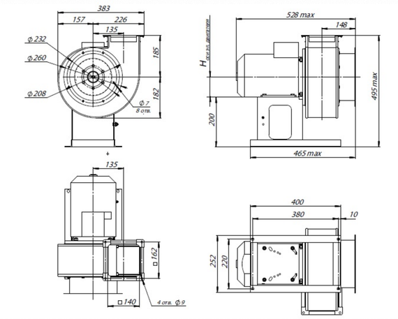 Вентилятор радиальный ВЦ 14-46 (ВР-280-46) №2,0 (1,5кВт/3000об) Среднего давления