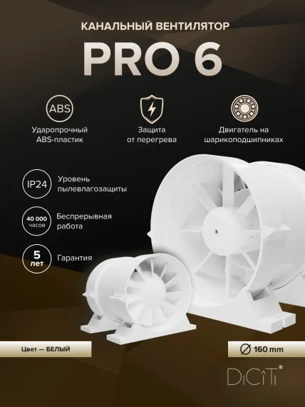 Вентилятор канальный PRO D160 осевой DICITI