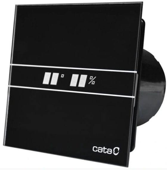 Накладной вентилятор Cata E 100 GTH Bk Black черный (Таймер, датчик влажности, термометр, дисплей) + обратный клапан