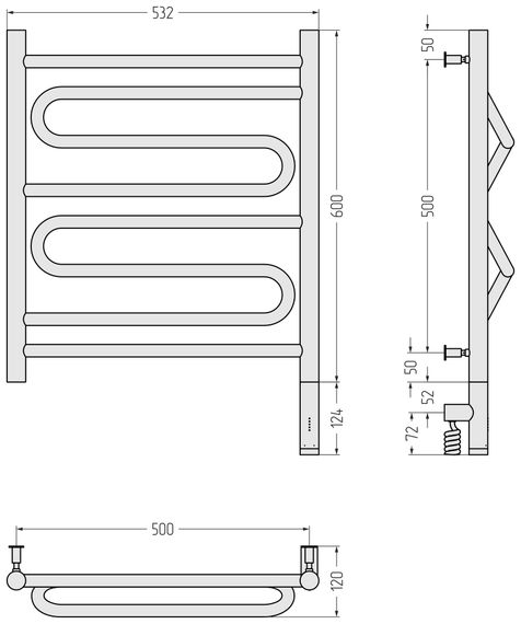 Полотенцесушитель электрический Сунержа Элегия 3.0 600х500 МЭМ правый