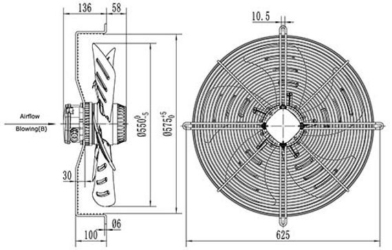 Вентилятор Ванвент YWF4D-550B-137/50-G нагнетающий (приток) на сетке (8200 m/h)