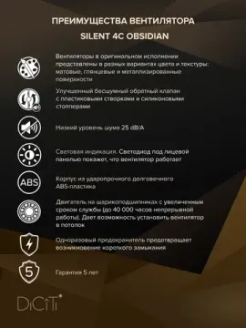 Вентилятор накладной SILENT D100 обр.клапан Obsidian DICITI
