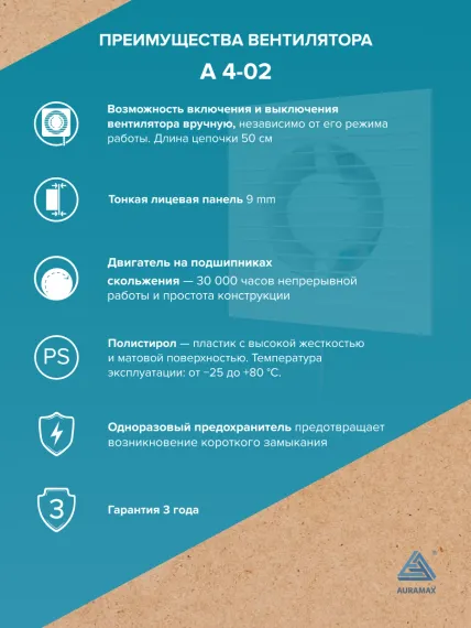 Вентилятор накладной A D100 тяговый выключатель AURAMAX