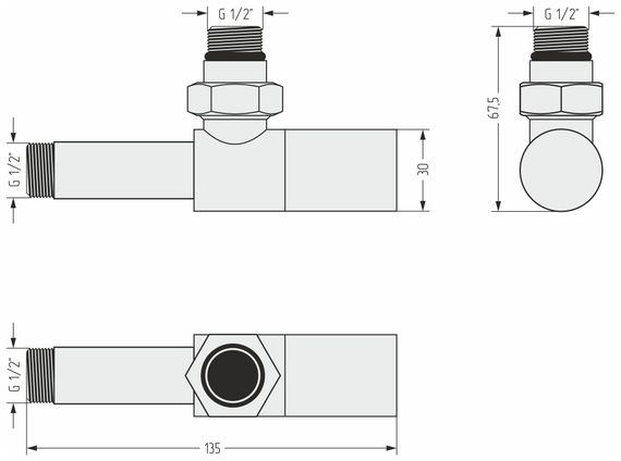 Вентиль угловой (цилиндр) G 1/2" НР х G 1/2" НР (Золотой шёлк)