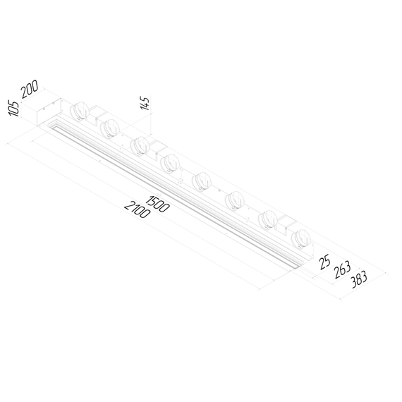 Provent VPND 2000х25/90×8 щелевой диффузор для натяжного потолка с КСД на 8 выходов