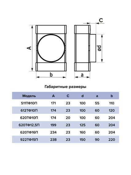 Тройник ТФП D100 с выходом 60х204 пластик ERA