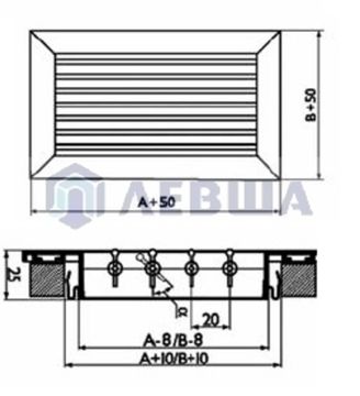 Решетка с горизонтальными жалюзи Diaflex RAG 500х150