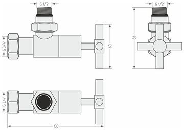 Вентиль угловой (крест) G 1/2" НР х G 3/4" НГ (Золотой шёлк)