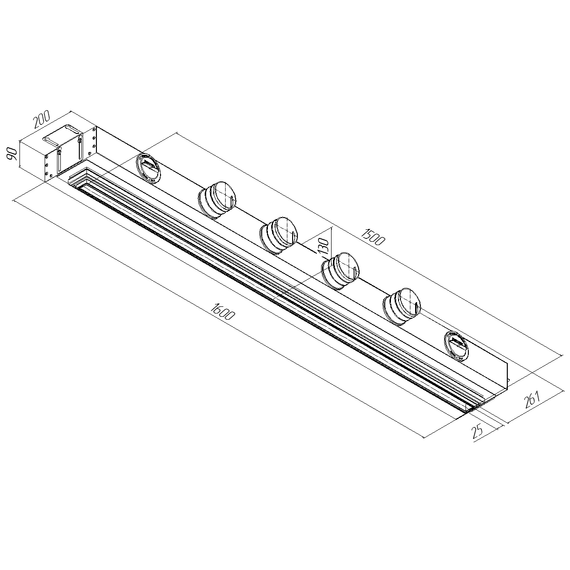 Provent VPND 1500х25/75х6 щелевой диффузор для натяжного потолка с КСД на 6 выходов