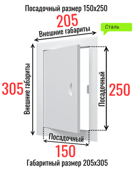 Люк металлический с магнитом 150х250