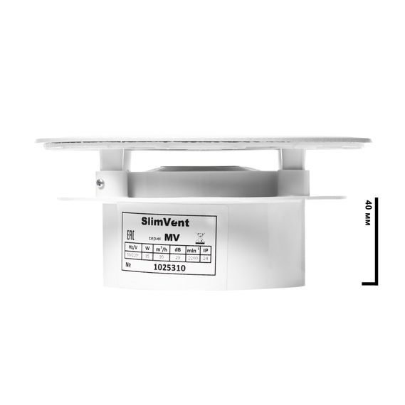 Вытяжной тонкий вентилятор SlimVent МV 100, пластик круг белый глянец
