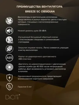 Вентилятор накладной BREEZE D125 обр.клапан Obsidian DICITI