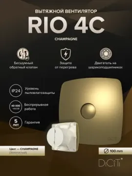 Вентилятор накладной RIO D100 обр.клапан Champagne DICITI