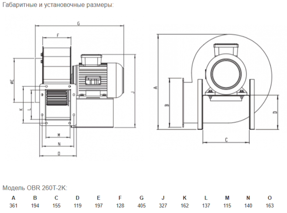 Вентилятор радиальный Bahcivan OBR 260T-2K (380V) одностороннего всасывания