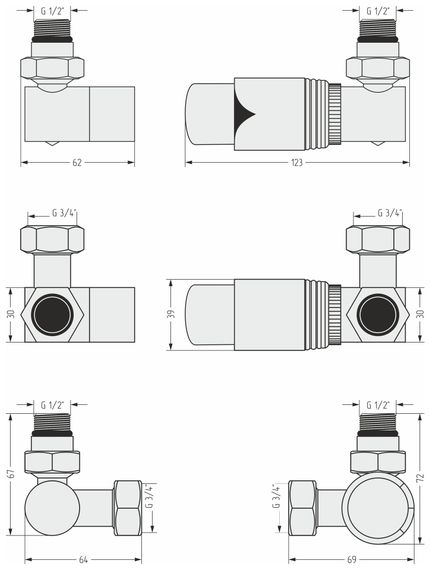 Терморегулятор автоматический 3D Сунержа правый (G 1/2" НР х G 3/4" НГ)