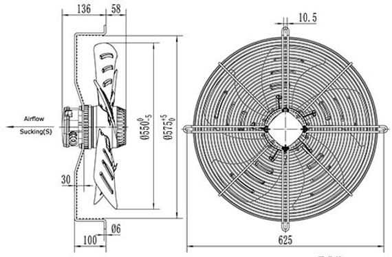Вентилятор Ванвент YWF4D-550S-137/50-G вытяжной (всасывание) на сетке (8200 m/h)