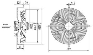 Вентилятор Ванвент YWF4E-450B-102/60-G нагнетающий (приток) на сетке (5100 m/h)