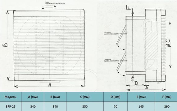 Вентилятор реверсивный Bahcivan BPP 25 с механическими жалюзи