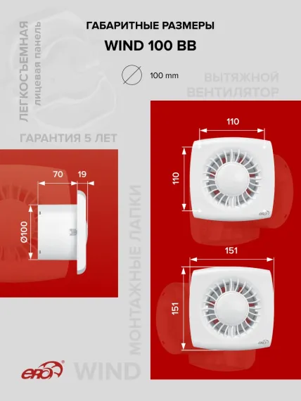Вентилятор накладной WIND D100 двигатель BB ERA