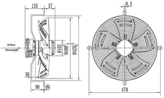 Вентилятор Ванвент YWF4E-400B-102/47-G нагнетающий (приток) на сетке (3700 m/h)