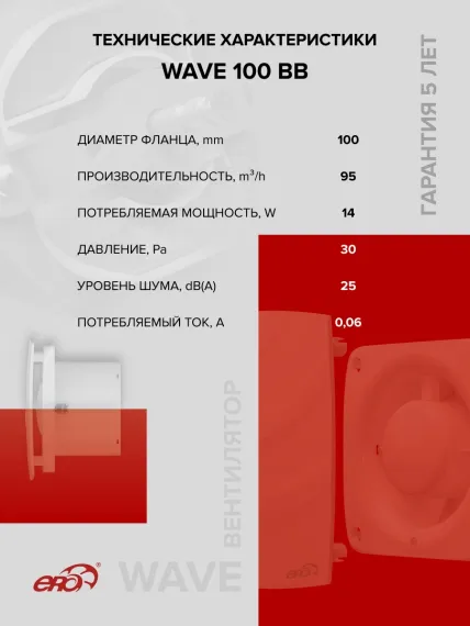 Вентилятор накладной WAVE D100 двигатель BB ERA
