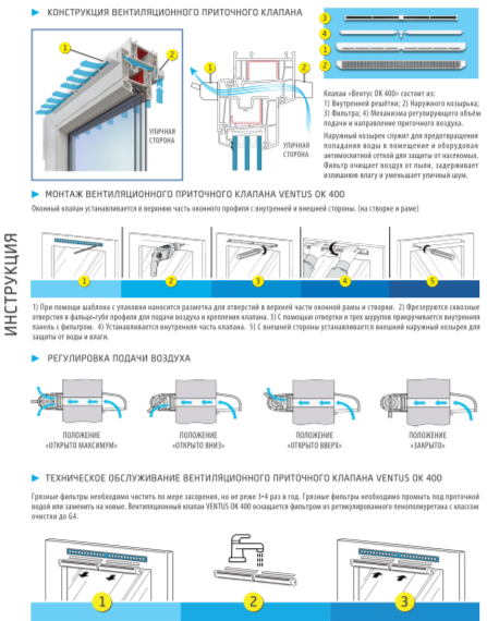 Оконный приточный вентиляционный клапан Ventus OK 400 серый