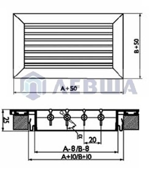 Решетка однорядная алюминиевая RAG 500х200
