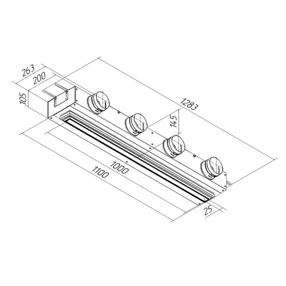 Provent VPND 1000х25/90×4 щелевой диффузор для натяжного потолка с КСД на 4 выхода