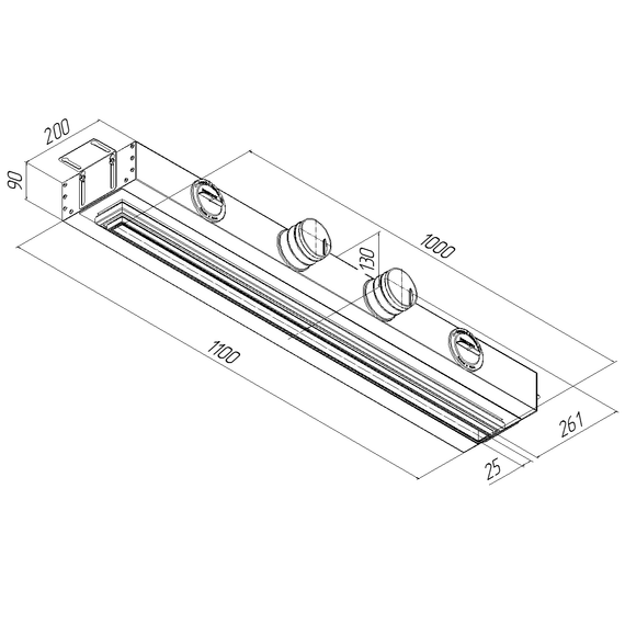Provent VPND 1000х25/75х4 щелевой диффузор для натяжного потолка с КСД на 4 выхода