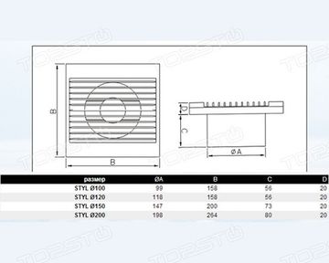 Вентилятор накладной Dospel Styl 120 WP-P (со шнурком вкл/выкл, электрокабель)
