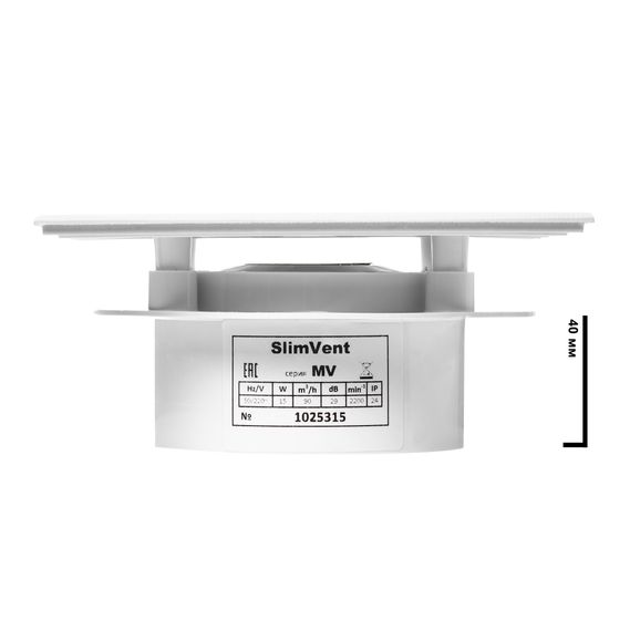 Вытяжной тонкий вентилятор SlimVent МV 100, пластик квадрат белый глянец