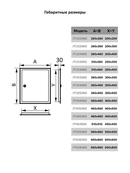 Люк ревизионный ЛТМЗ фланец 200x200 замок 260x260 окраш.сталь EVECS