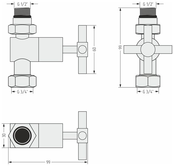 Вентиль прямой (крест) G 1/2" НР х G 3/4" НГ (Золотой шёлк)
