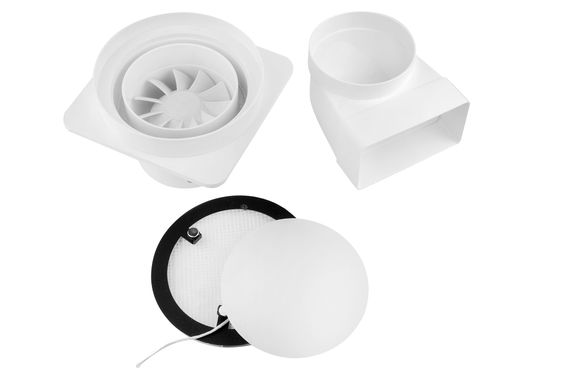 Решетка скрытого монтажа для натяжного потолка SECRET d150мм с вентилятором на шарикоподшипнике d100мм с выходом на трубу 60х120мм
