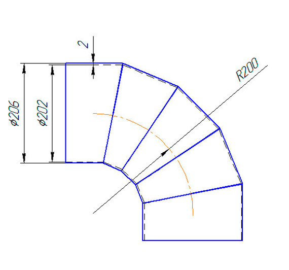 Колено 90 градусов 200 мм полипропилен