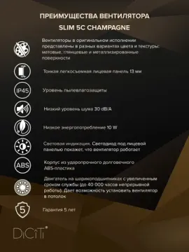 Вентилятор накладной SLIM D125 обр.клапан Champagne DICITI