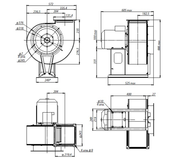 Вентилятор радиальный ВЦ 14-46 (ВР-280-46) №3,15 (0,55кВт/1000об) Среднего давления